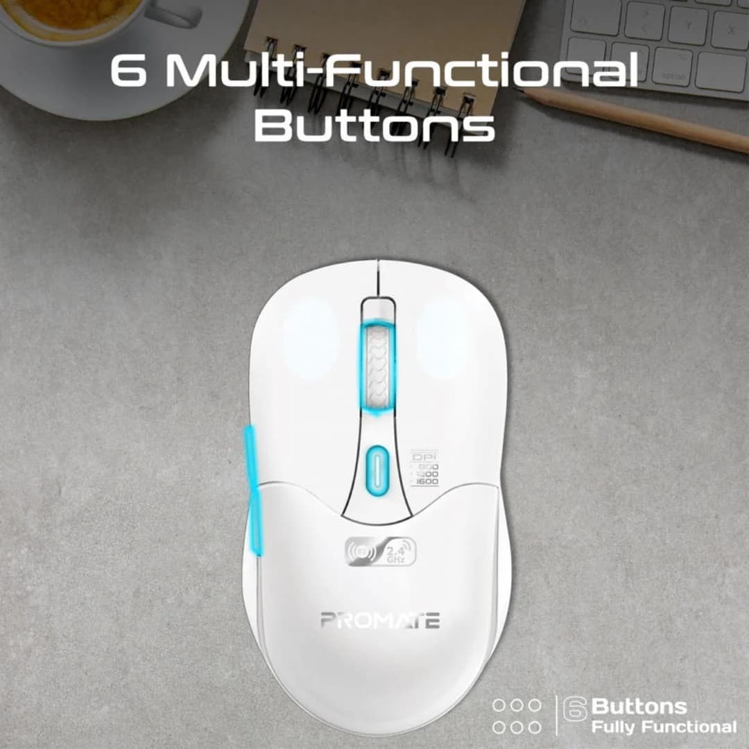 Promate Samo Dual Mode Wireless Mouse - White — thumbnail 3 of 5