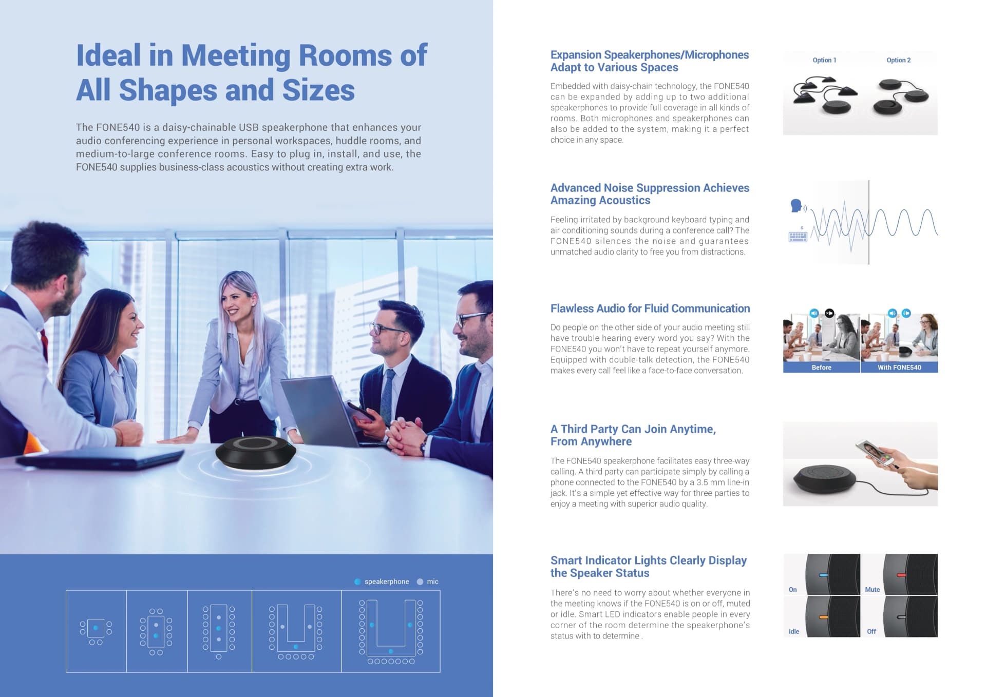 AVer FONE540 USB & Bluetooth Conference Speakerphone – Daisy-Chainable, 360° Mic Pickup, Noise Suppression, 3-Way Calling, Web UI Control — thumbnail 4 of 4