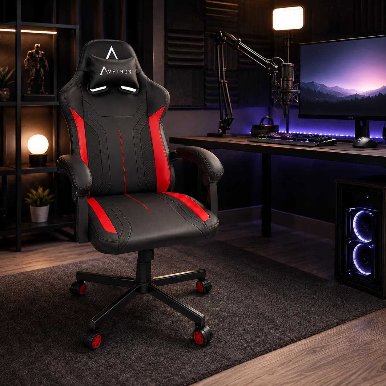 Avetron Comfy PU Leather Heavy-Duty Gaming Chair, Ergonomic Design, Adjustable Height & Recline, Lumbar Support — thumbnail 3 of 5