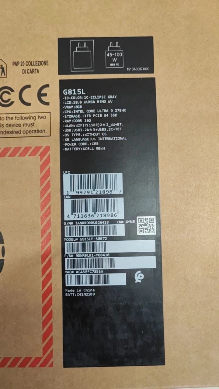 ASUS ROG Strix G18 G815LP-S8072, Intel Core Ultra 9-275HX, RAM 16GB, SSD 1TB, NVIDIA Geforce RTX 5070 8GB, 18.0 inch WUXGA 144Hz, Eclipse Gray — thumbnail 6 of 6
