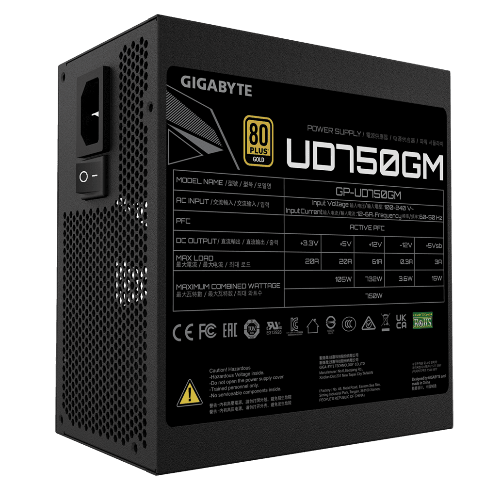 GIGABYTE UD750GM 750W 80+PLUS GOLD BLACK Power Supply — thumbnail 6 of 7
