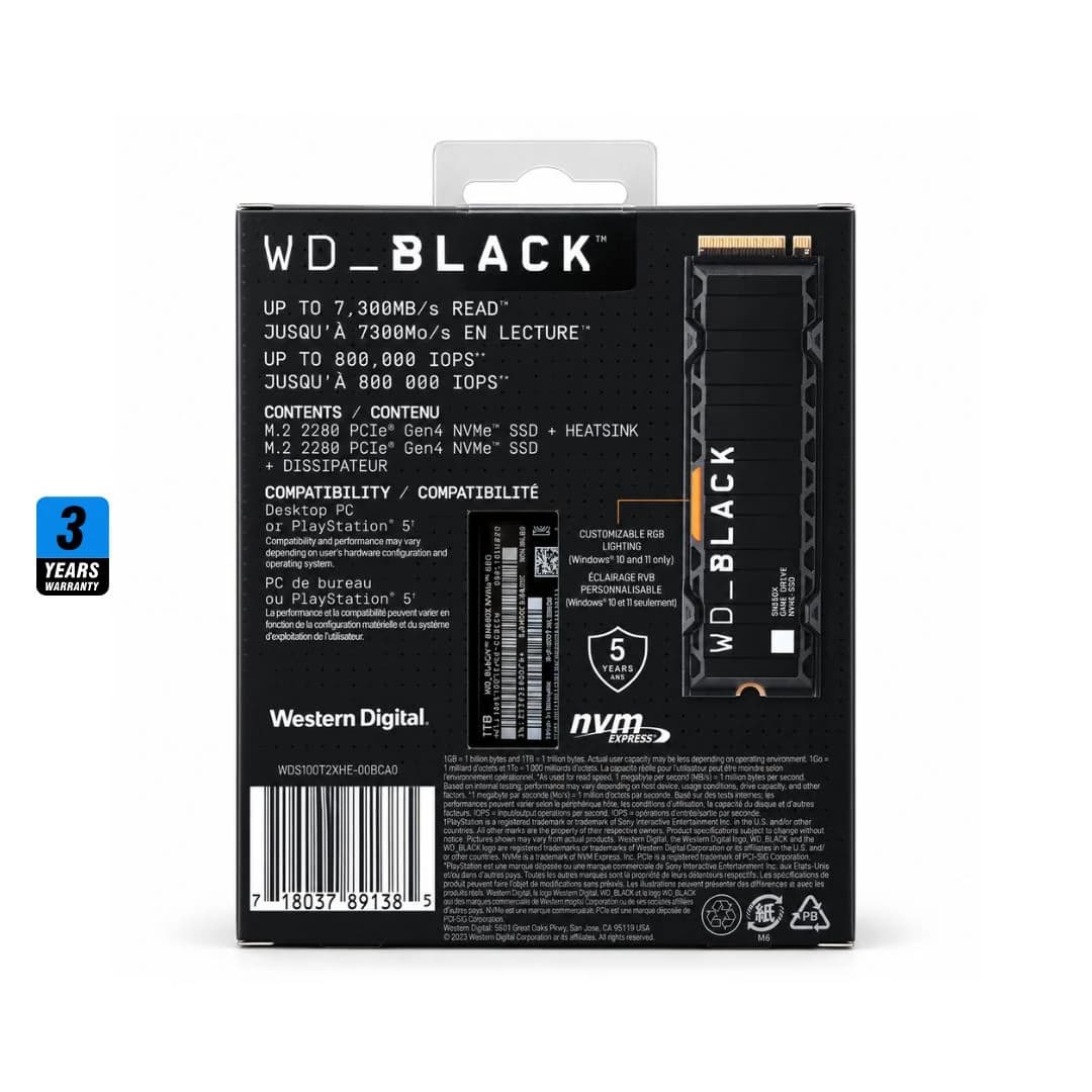 WD BLACK SN850X 1TB with Heatsink , 7300MB/s M.2 NVME , PCIe 4.0 — thumbnail 4 of 6