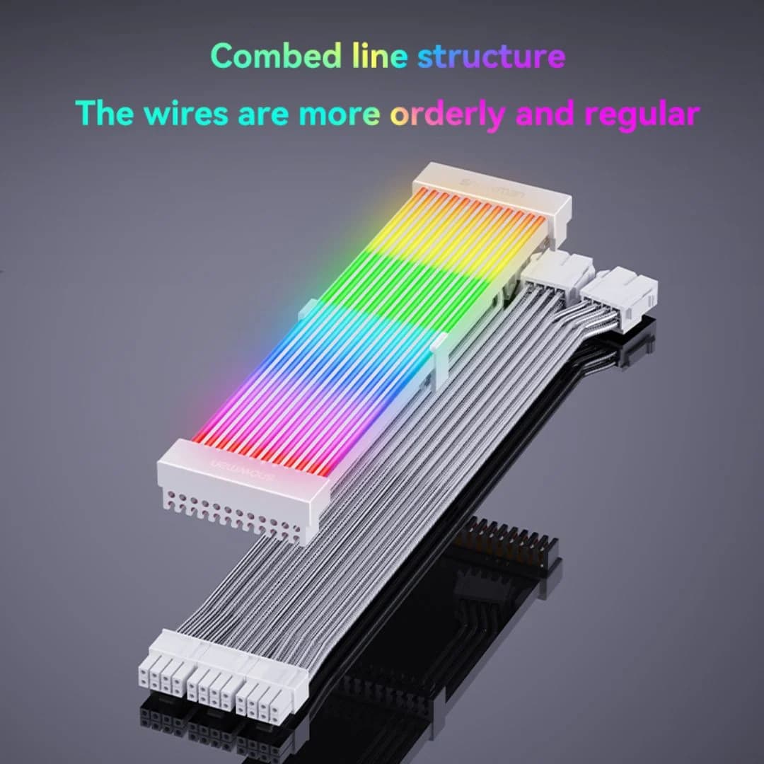 SNOWMAN Sleeved Cover Extension Cable MB & GPU ARGB, 24 Pin + 12+4 Pin 12 VHPWER Kit — thumbnail 3 of 7