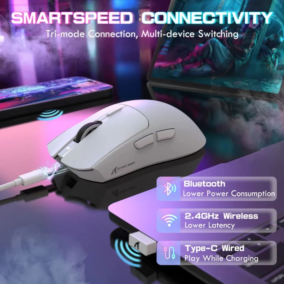 ATTACK SHARK X1 Tri-mode Gaming Mouse - White — thumbnail 2 of 5