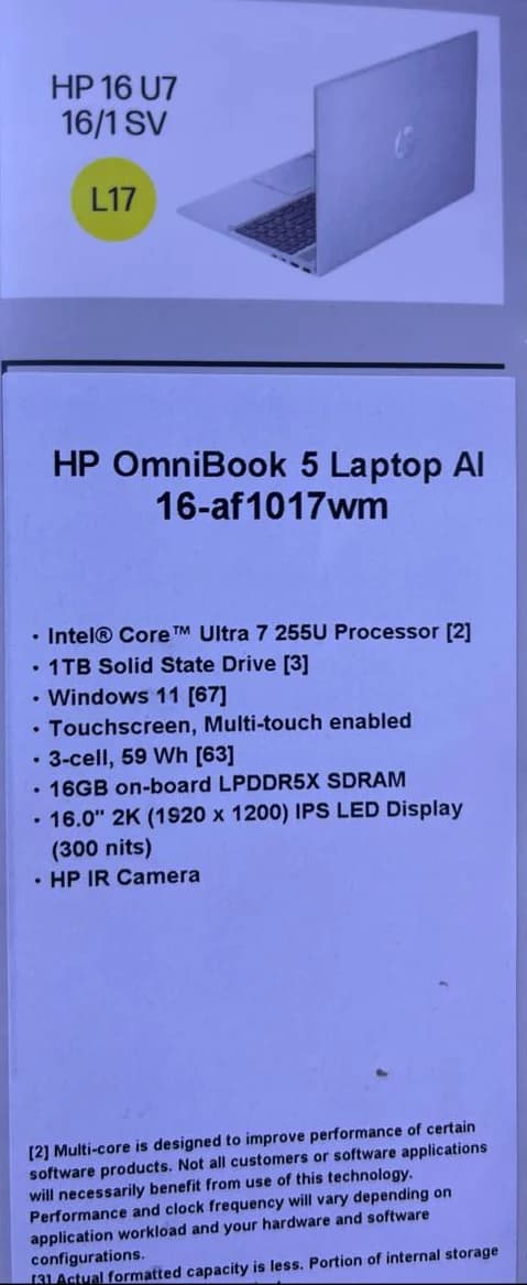 HP OmniBook 5, Intel Graphics, Ultra 7-255U, RAM 16GB, SSD 1TB, 16 Inch WUXGA IPS Touch, Silver — thumbnail 6 of 6