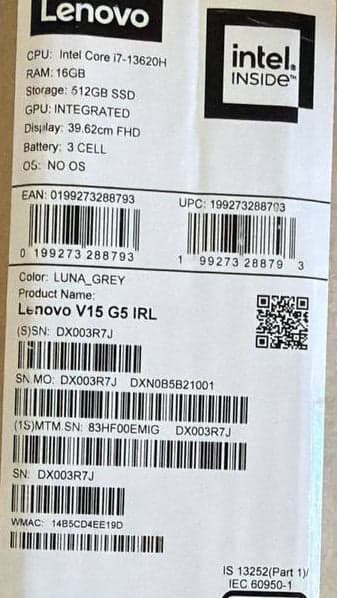 Lenovo V15 G5, Intel® UHD Graphics, Intel Core i7-13620H, RAM 16GB, SSD 512GB, 15.6 Inch FHD, Luna Grey — thumbnail 6 of 6