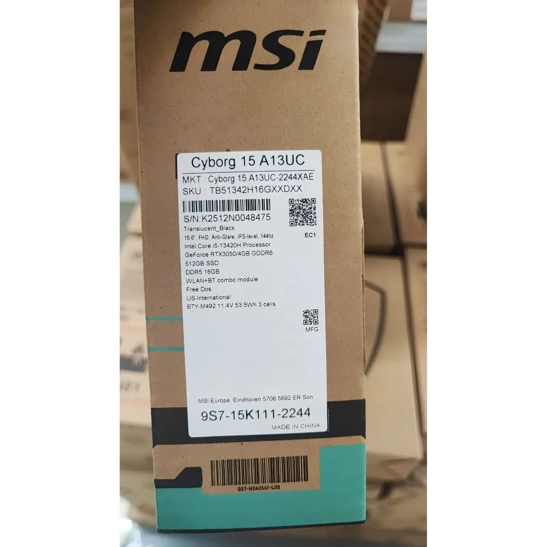 MSI Cyborg 15 A13UC-2244XAE, Intel Core i5-13420H, RAM 16GB, SSD 512GB, NVIDIA RTX 3050 4GB, 15.6 Inch FHD IPS 144Hz, Translucent Black — thumbnail 5 of 5