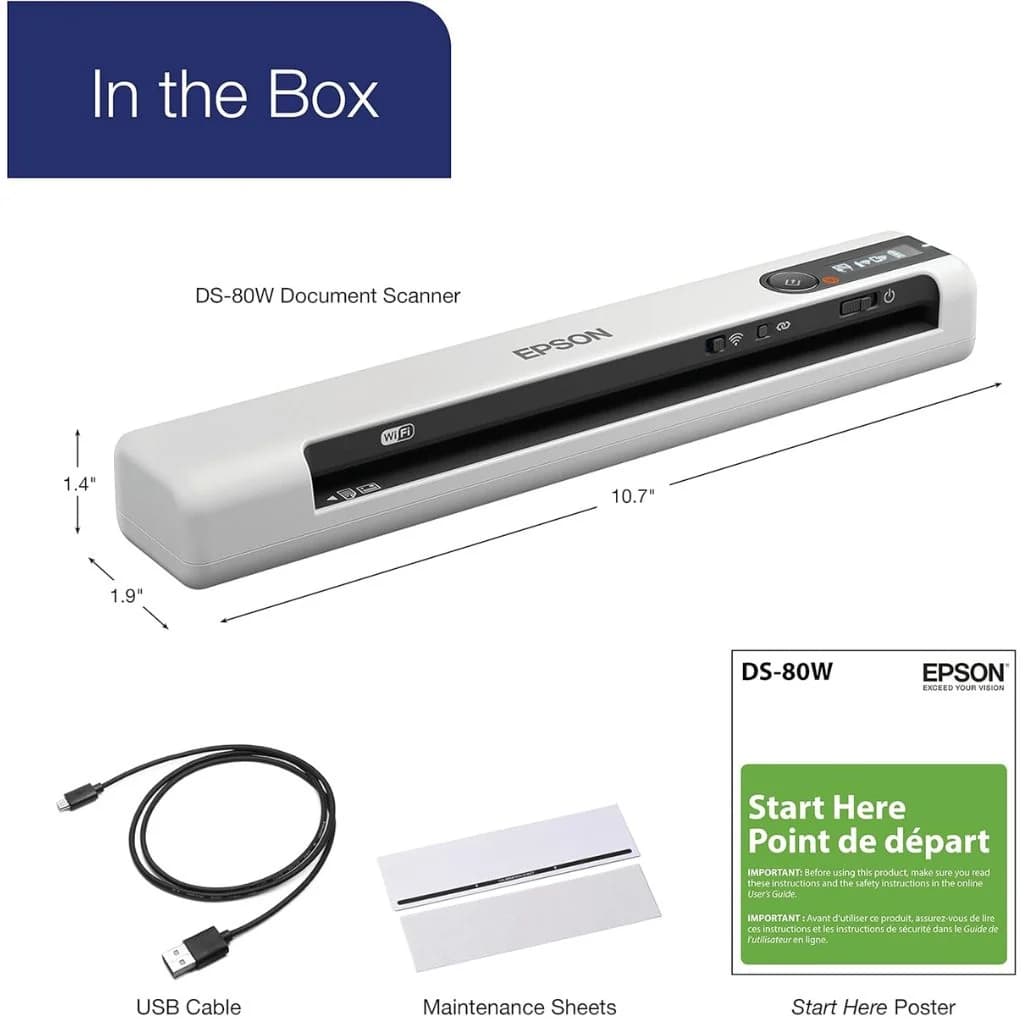 Epson DS-80W Wireless Portable Sheet-fed Document Scanner — thumbnail 3 of 6
