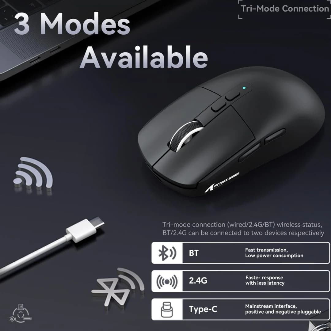ATTACK SHARK X6  Wireless Gaming Mouse - Black — thumbnail 8 of 9