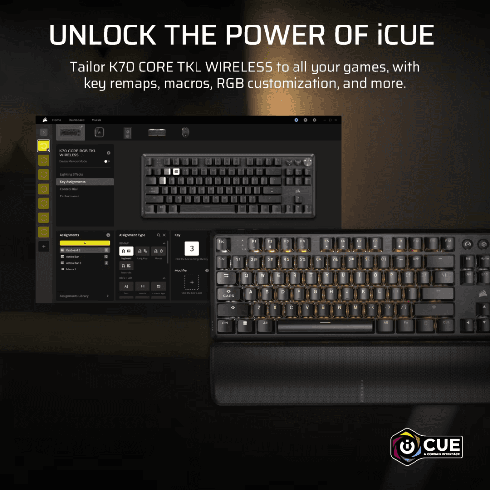 CORSAIR K70 CORE TKL WIRELESS RGB Mechanical Gaming Keyboard – Black — thumbnail 3 of 4