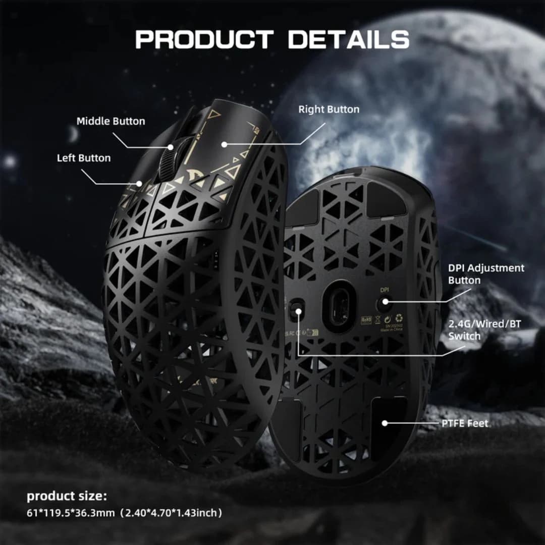 ATTACK SHARK R5 Ultra Carbon Fiber Wireless 8K Gaming Mouse - Black — thumbnail 3 of 4