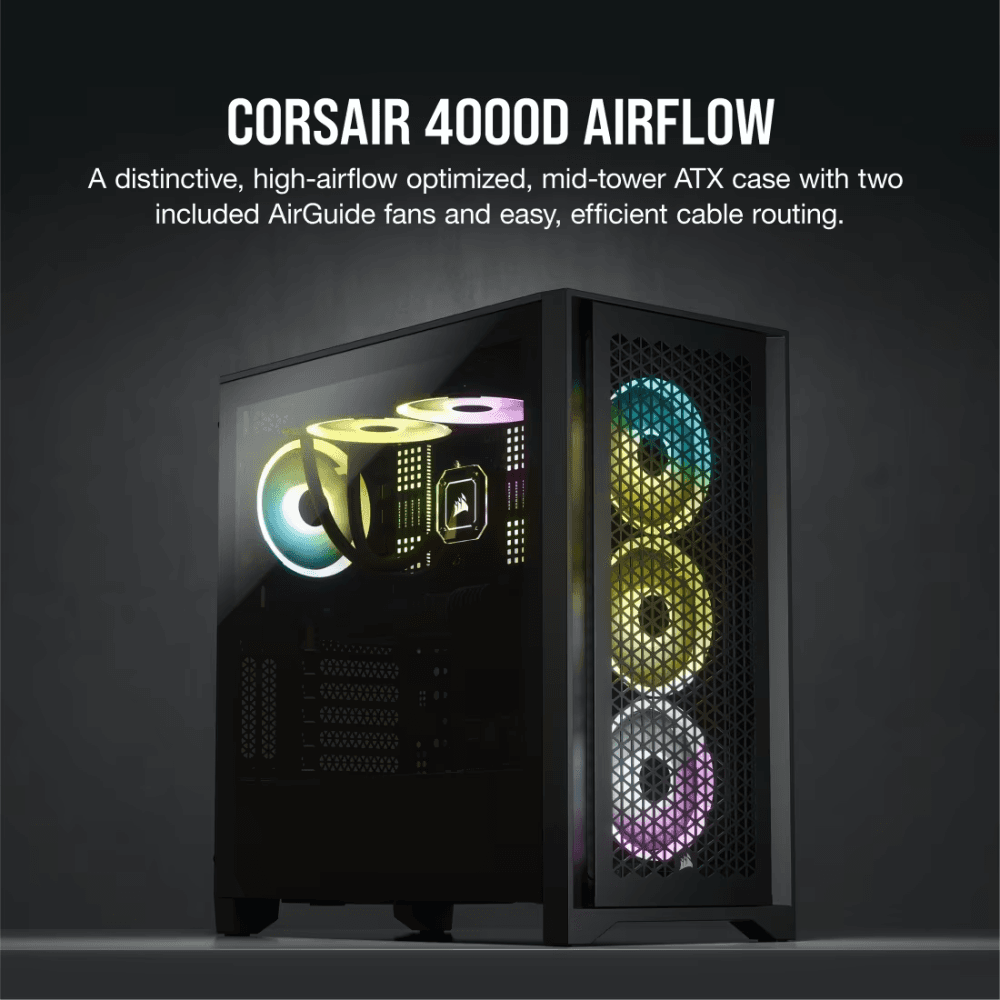 CORSAIR ICUE 4000D TOWER TEMPERED GLASS RGB CASE  BLACK — thumbnail 3 of 6