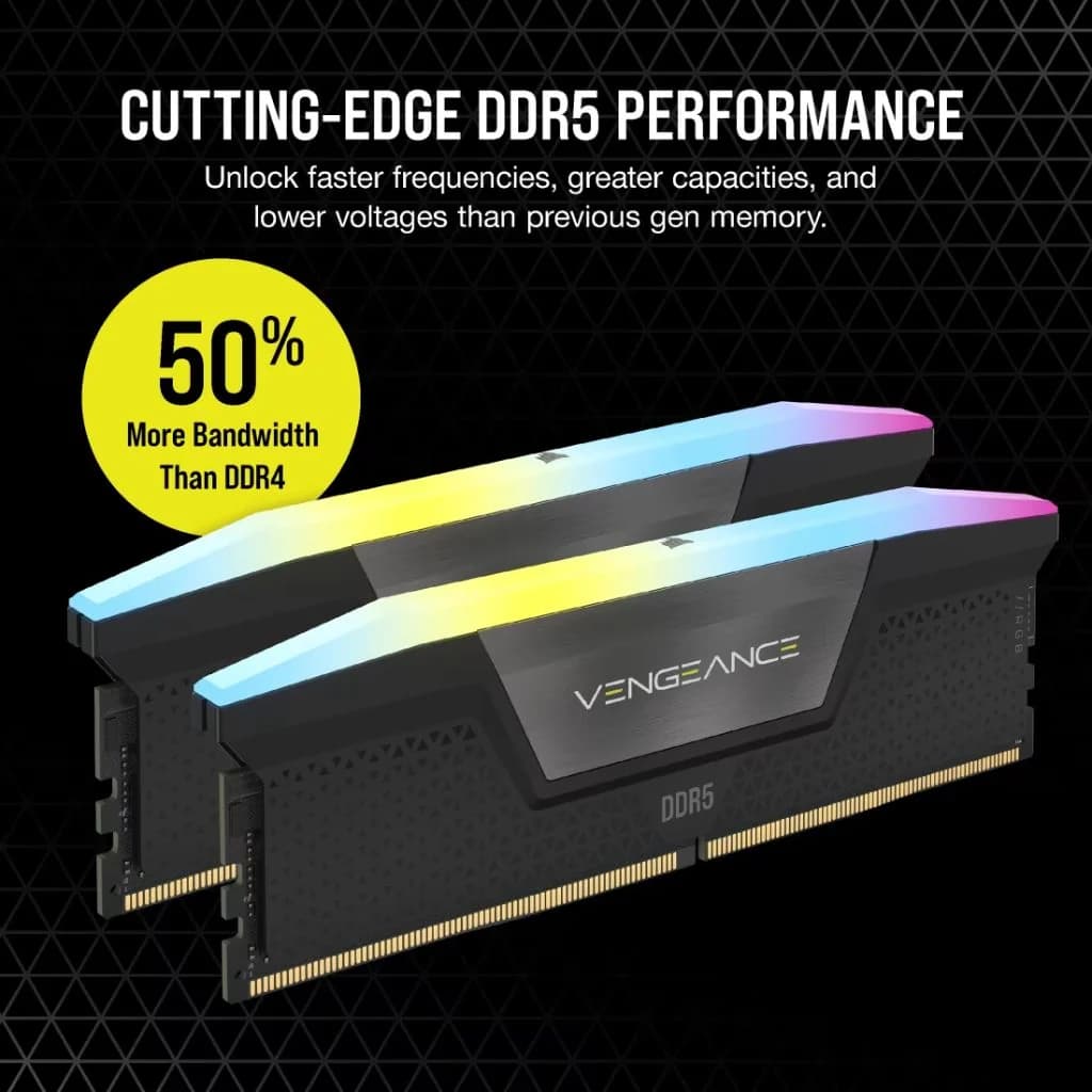 Corsair Vengeance RGB 64GB (2×32GB) DDR5 6000MHz CL38 Desktop Memory - Black — thumbnail 4 of 5