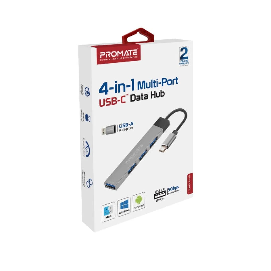 Promate LiteHub-4 4-in-1 Multi-Port USB-C Data Hub - Gray — thumbnail 2 of 4