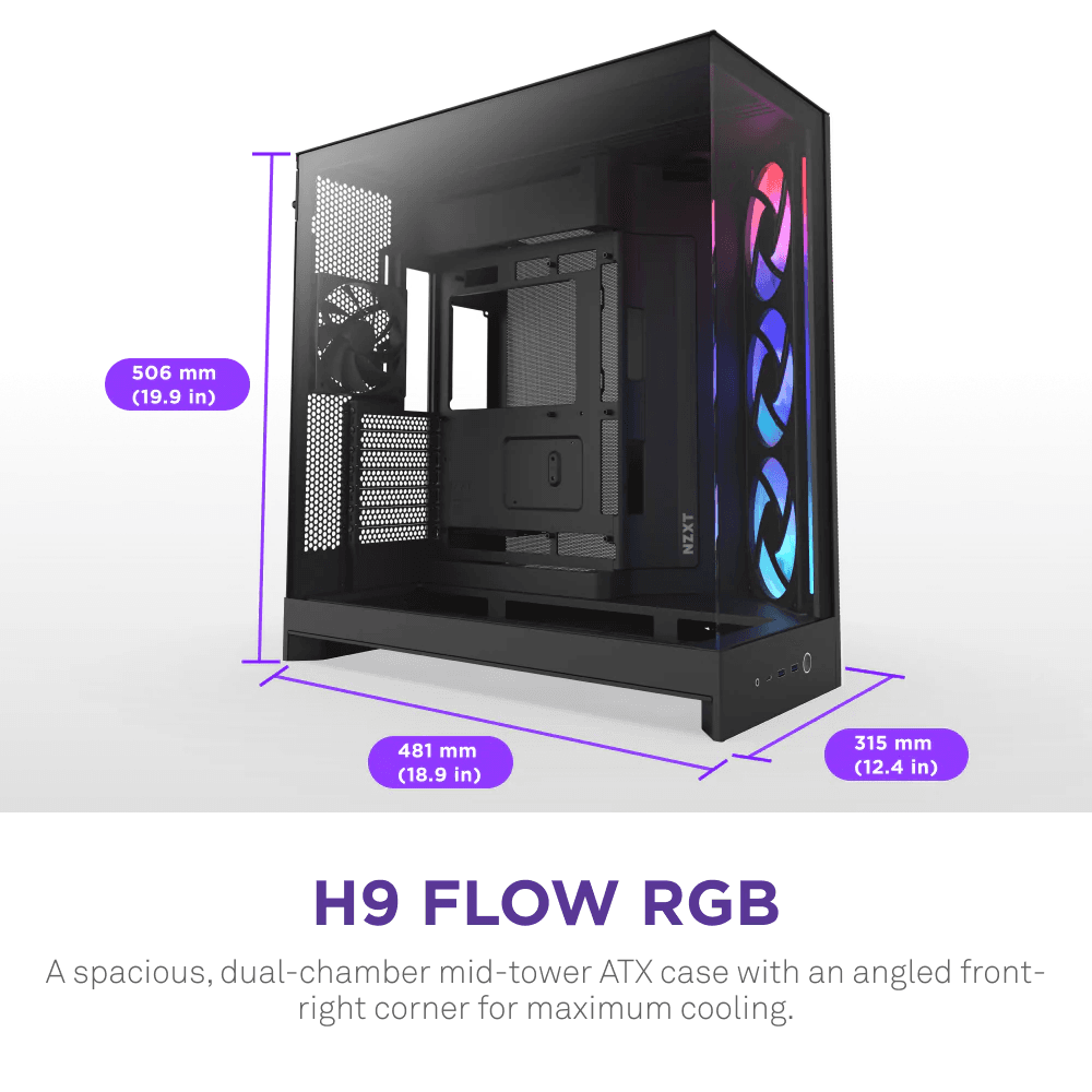 NZXT H9 FLOW RGB DUAL-CHAMBER MID TOWER Airflow Black CASE — thumbnail 2 of 9