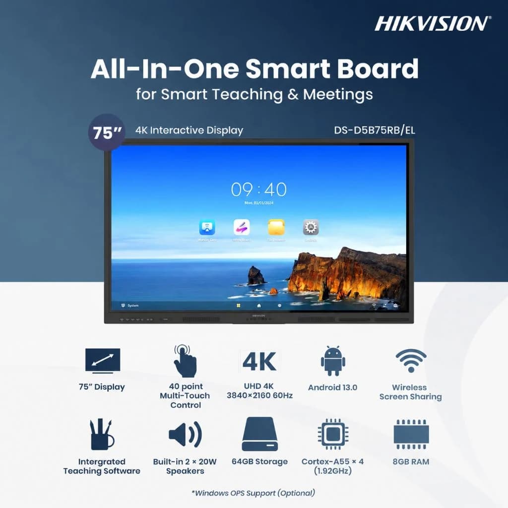 Hikvision 75-Inch 4K UHD Smart Interactive Whiteboard, Android 13.0, RAM 8GB, Storage 64GB — thumbnail 6 of 6