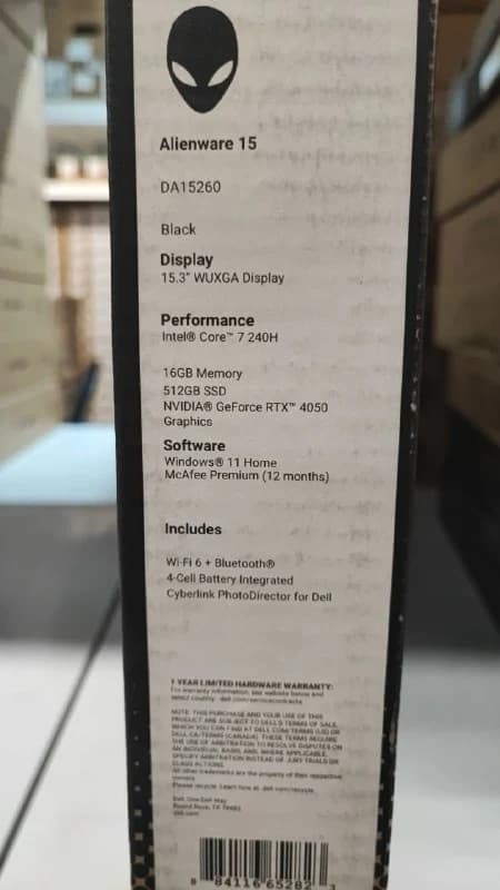 Dell ALIENWARE (DA15260) - Intel Core 7-240H , RAM 16GB, SSD 512GB, RTX 4050 6GB, 15.3 WUXGA IPS 165Hz, Black — thumbnail 7 of 7