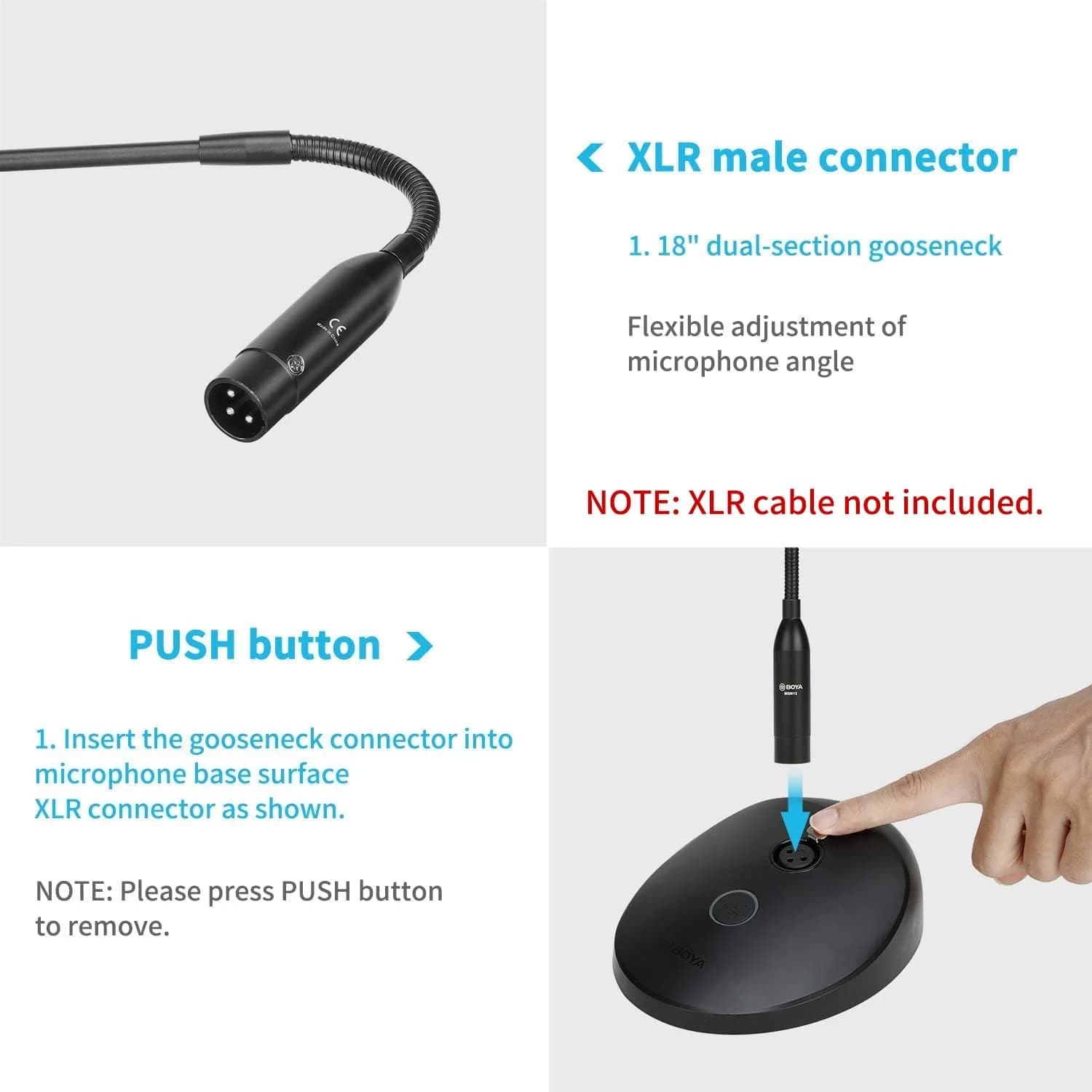 BOYA BY-GM18C 18" Desktop Gooseneck Condenser Microphone – Podium Mic with Mute Button, LED Indicator, XLR Connection, for Meetings, Video Conferences, Streaming & Lectures — thumbnail 3 of 8