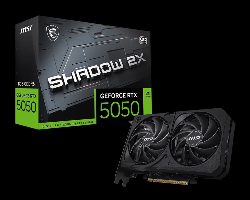 MSI GeForce RTX 5050 8G SHADOW 2X OC – 2560 CUDA Cores, 20 Gbps GDDR6, Boost 2617 MHz, Dual-Fan, PCIe 5.0, 130 W