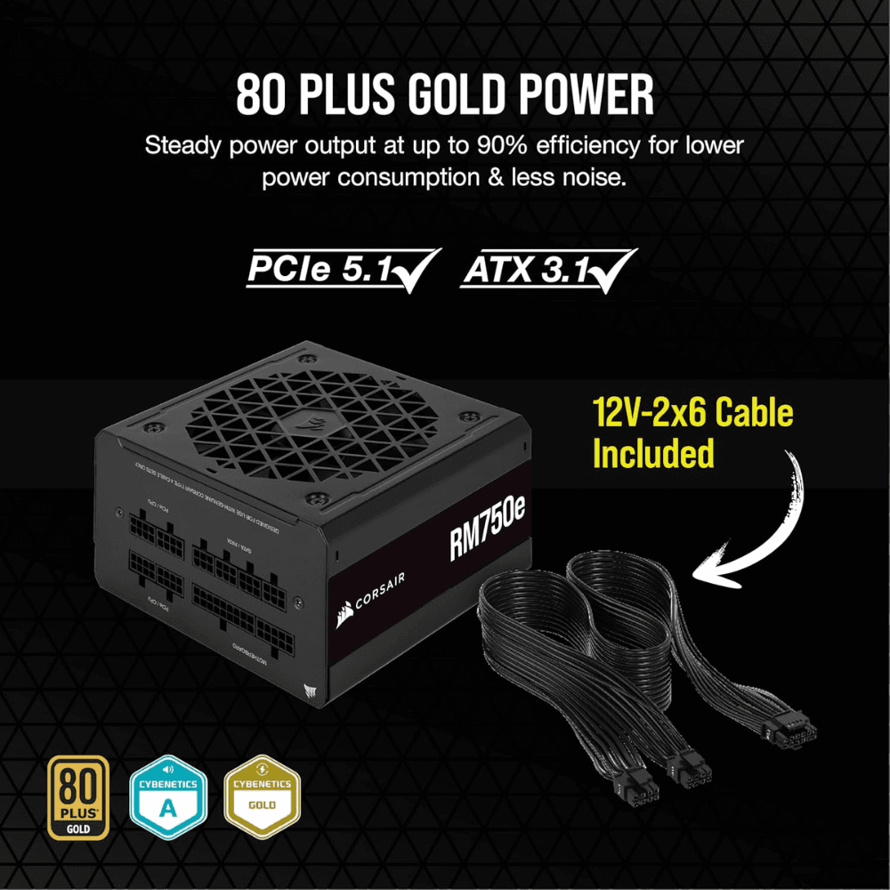 CORSAIR RM750E 750W 80+PLUS GOLD BLACK Power Supply — thumbnail 2 of 2