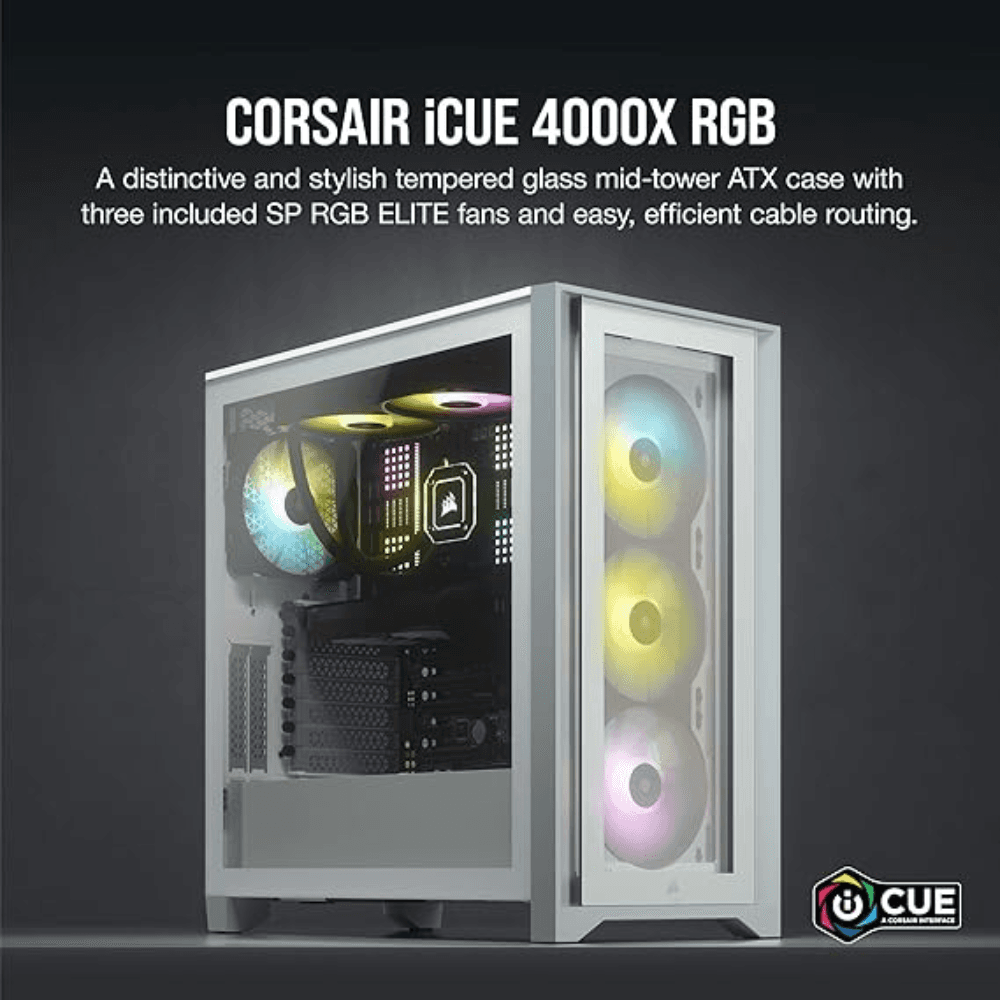 CORSAIR ICUE 4000X RGB TEMPERED GLASS MID-TOWER CASE WHITE — thumbnail 2 of 6