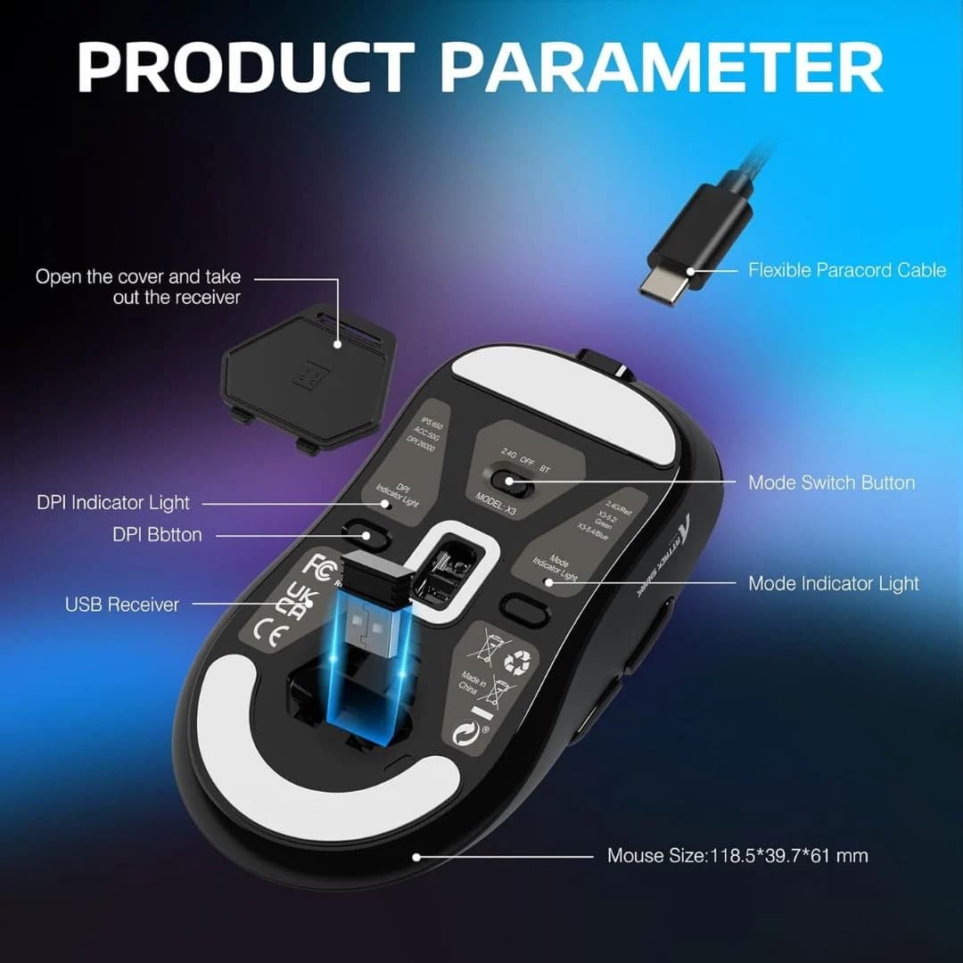 ATTACK SHARK X3  Wireless Gaming Mouse - Black — thumbnail 8 of 8