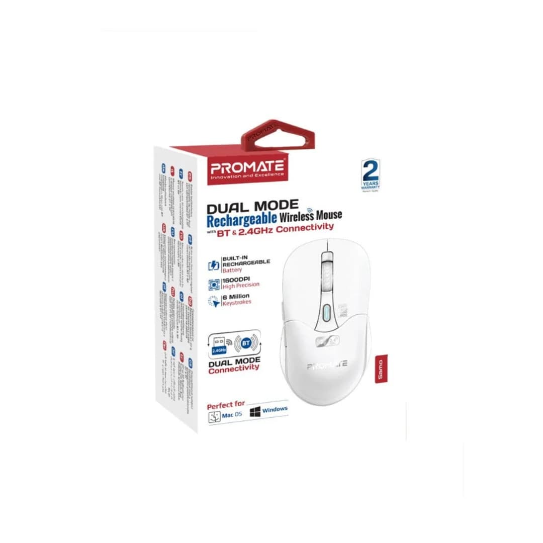 Promate Samo Dual Mode Wireless Mouse - White — thumbnail 2 of 5