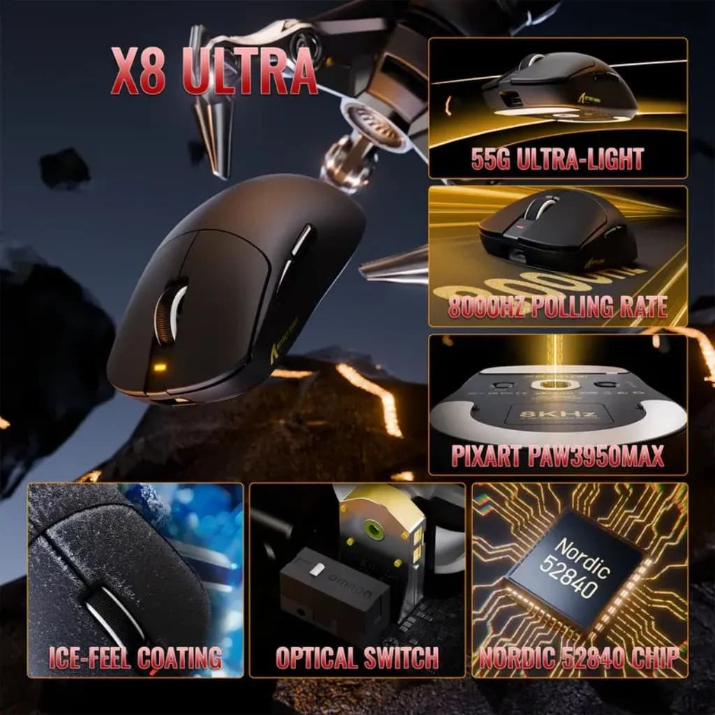 ATTACK SHARK X8 Ultra Tri-mode Wireless Gaming Mouse - Black — thumbnail 4 of 4