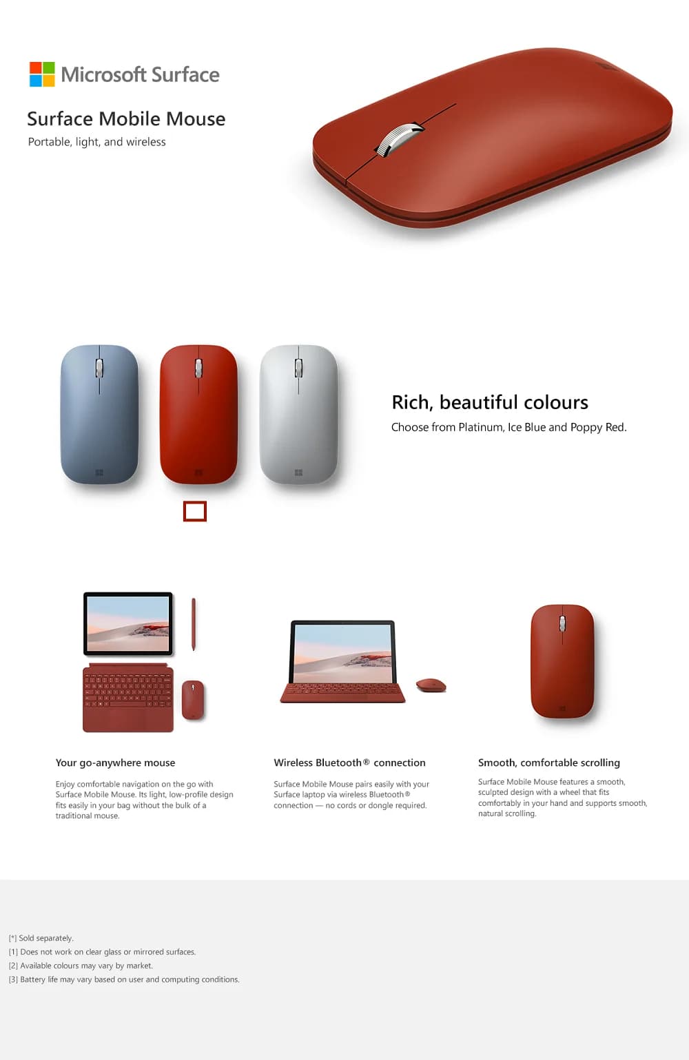 Microsoft Surface KGY-00051 Bluetooth Mouse - Poppy Red — thumbnail 4 of 4