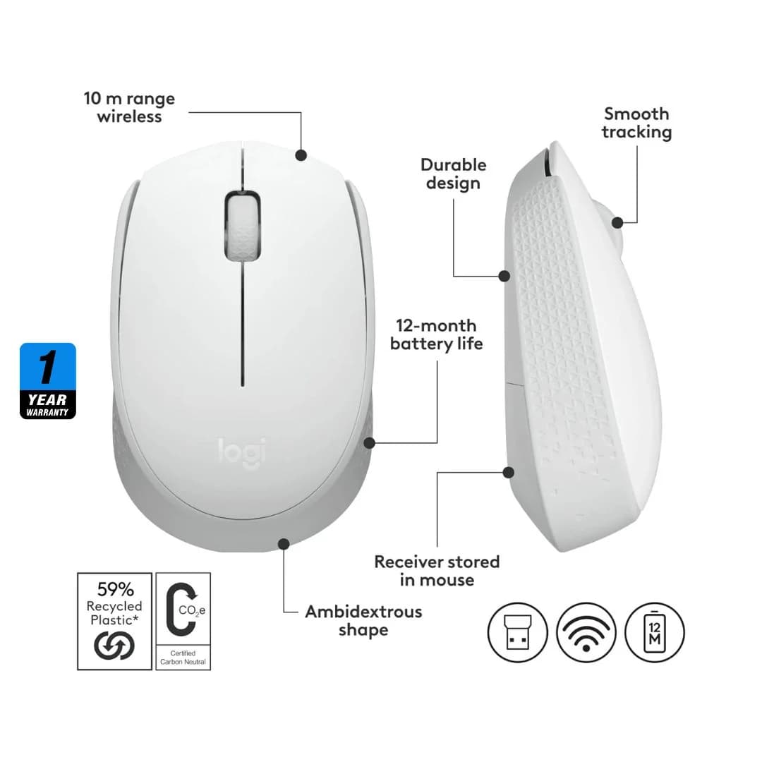 Logitech M171 Wireless Mouse - Off White — thumbnail 2 of 3