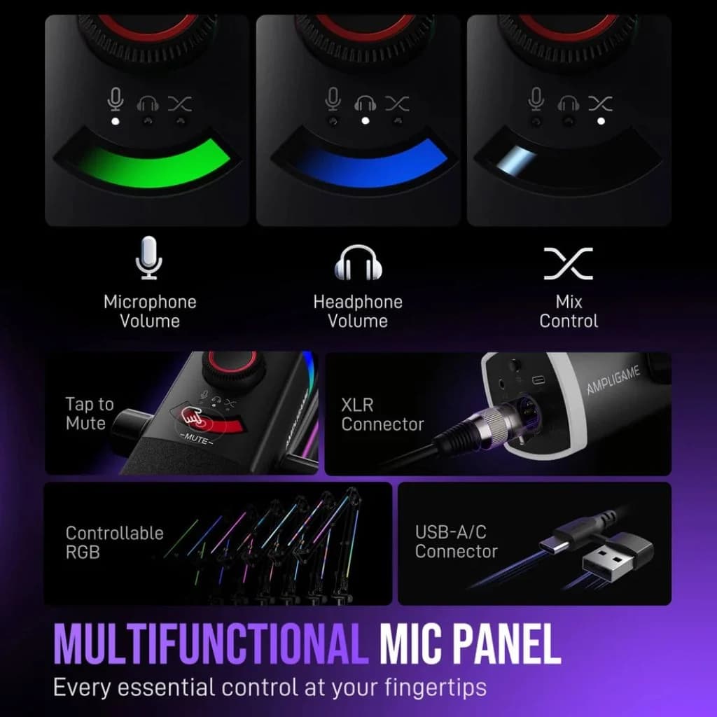 FIFINE AmpliGame AM8T Pro - USB/XLR Dynamic Microphone — thumbnail 6 of 7