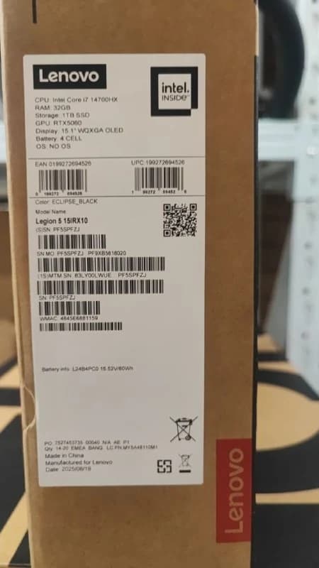 Lenovo Legion 5 15IRX10 - (LWUE) Intel Core i7-14700HX, RAM 32GB, SSD 1TB, RTX 5060 8GB, 15.1 Inch WQXGA OLED 165Hz, Eclipse Black — thumbnail 8 of 8