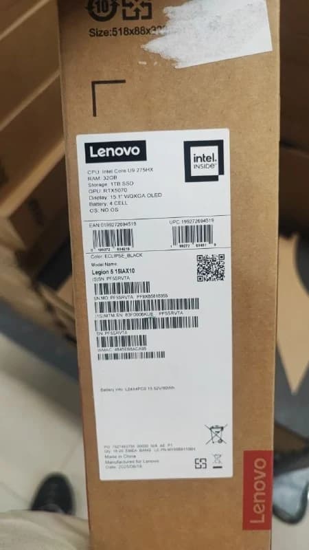 Lenovo Legion 5 15IAX10 - (6KUE) Intel Core Ultra 9-275HX, RAM 32GB, SSD 1TB, RTX 5070 8GB, 15.1 Inch WQXGA OLED 165Hz, Eclipse Black — thumbnail 8 of 8