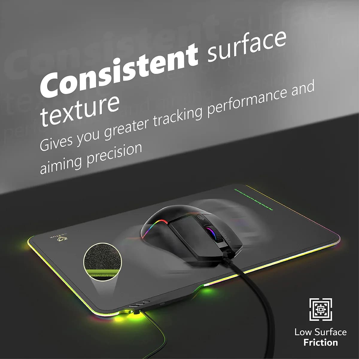 Vertux FluxPad RGB Gaming Mouse Pad – Optimized Surface, Wear-Resistant, 120cm Cable — thumbnail 3 of 5