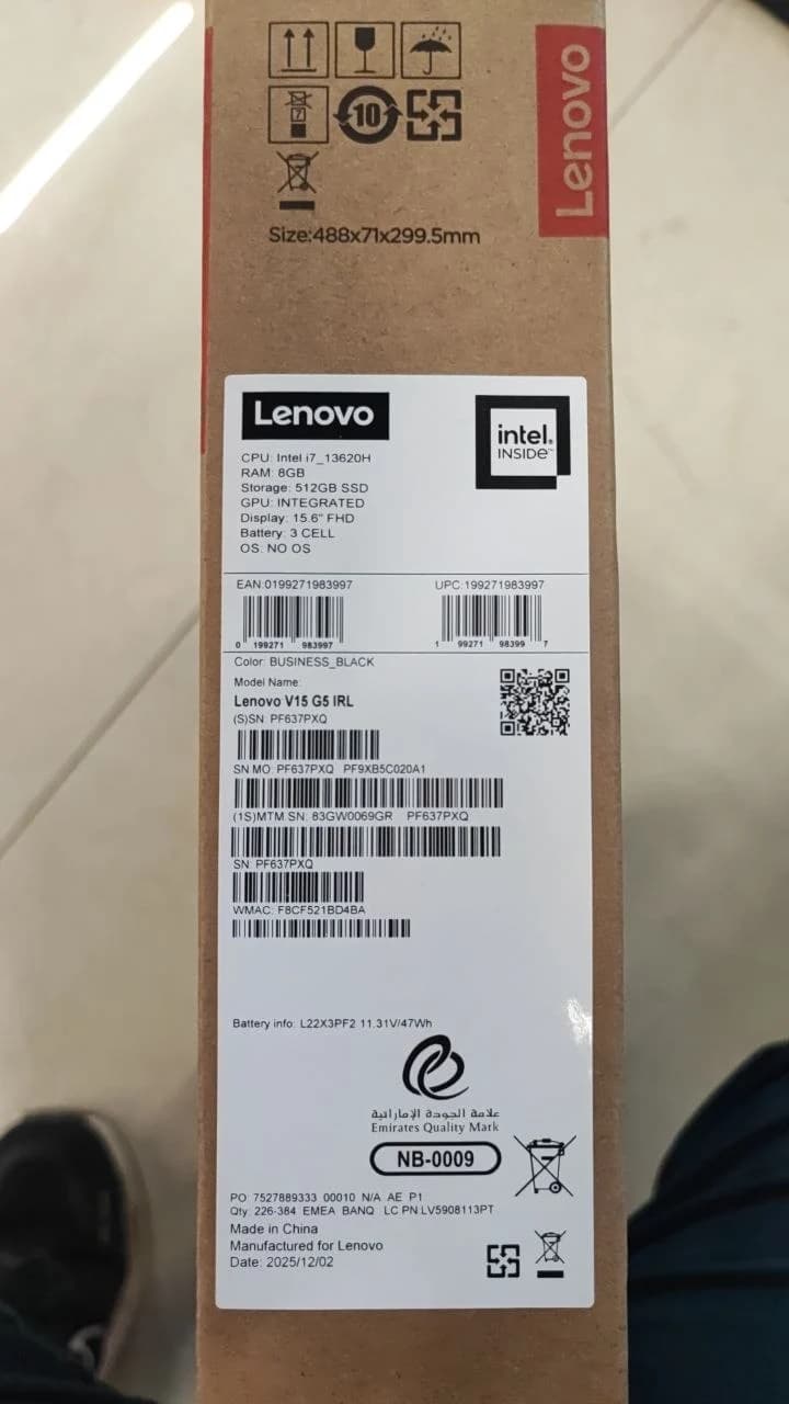Lenovo V15 G5, Intel UHD Graphics, Intel Core i7-13620H, RAM 8GB, SSD 512GB, 15.6 Inch FHD, Black — thumbnail 6 of 6