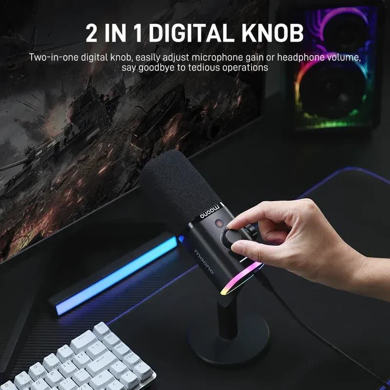 MAONO PD100X USB Dynamic Microphone – Cardioid Studio Mic with Gain Control, RGB Lighting & Zero-Latency Monitoring for Podcast, Streaming, Gaming — thumbnail 5 of 10