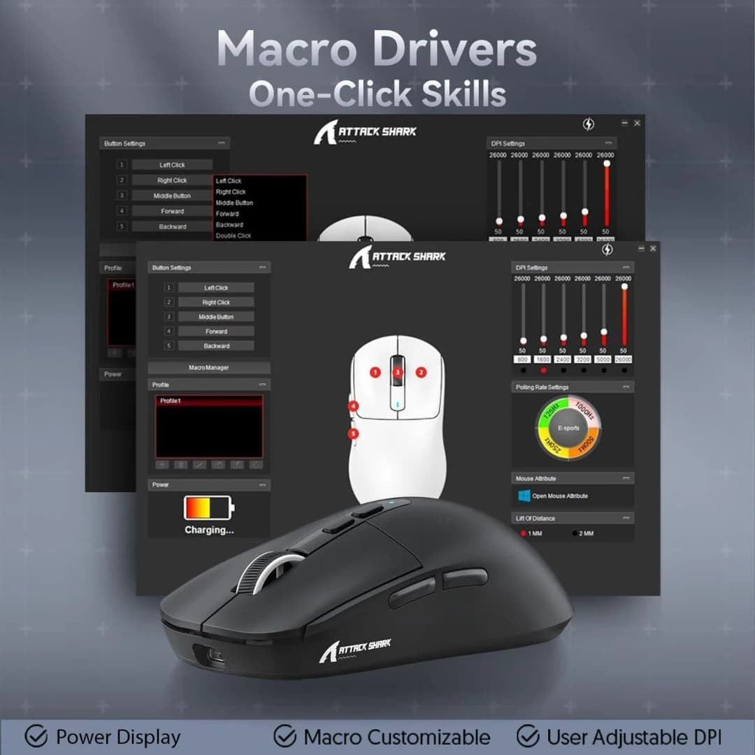 ATTACK SHARK X6  Wireless Gaming Mouse - Black — thumbnail 9 of 9