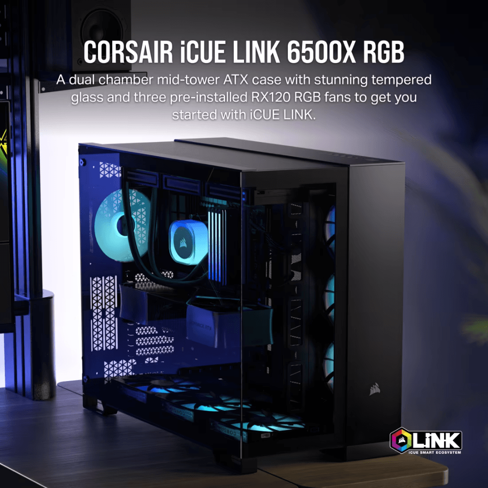 CORSAIR 6500X TEMPERED GLASS MT CASE RGB BLACK ICUE LINK — thumbnail 3 of 4