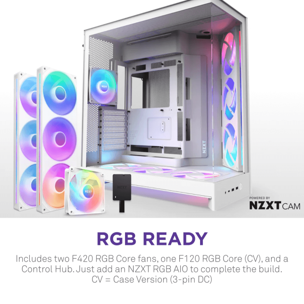 NZXT H9 FLOW RGB+ DUAL-CHAMBER MID TOWER Airflow With CONTROL HUB White CASE — thumbnail 3 of 9