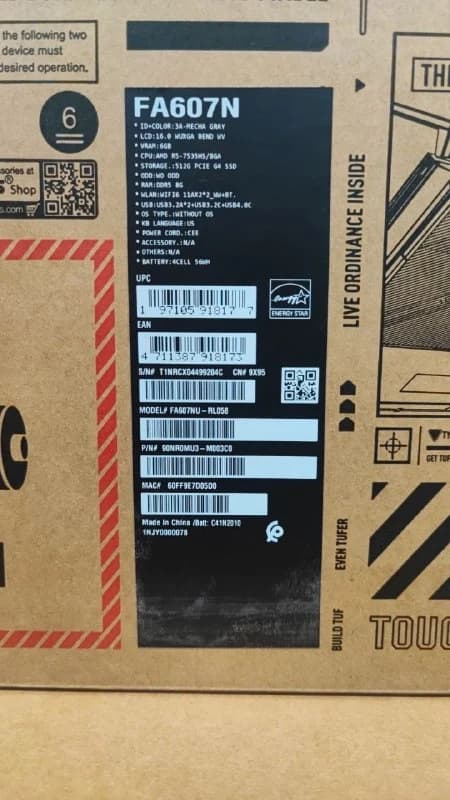 ASUS TUF Gaming A16 FA607NU-RL058, AMD Ryzen 5-7535HS, RAM 8G, SSD 512GB, NVIDIA RTX 4050 6GB, 16.0 inch WUXGA 144Hz, Mecha Gray — thumbnail 6 of 6