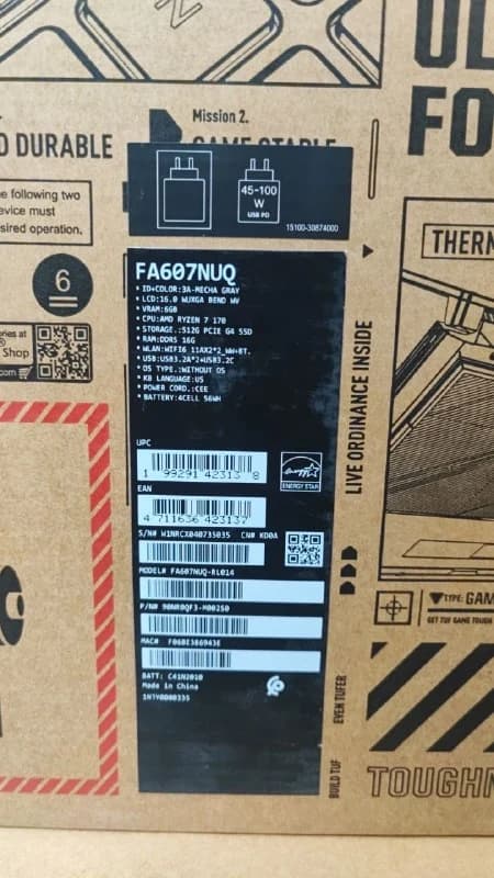 ASUS TUF Gaming A16 FA607NUQ-RL014, AMD Ryzen 7-170, RAM 16G, SSD 512GB, NVIDIA RTX 4050 6GB, 16.0 inch WUXGA 144Hz, Mecha Gray — thumbnail 6 of 6