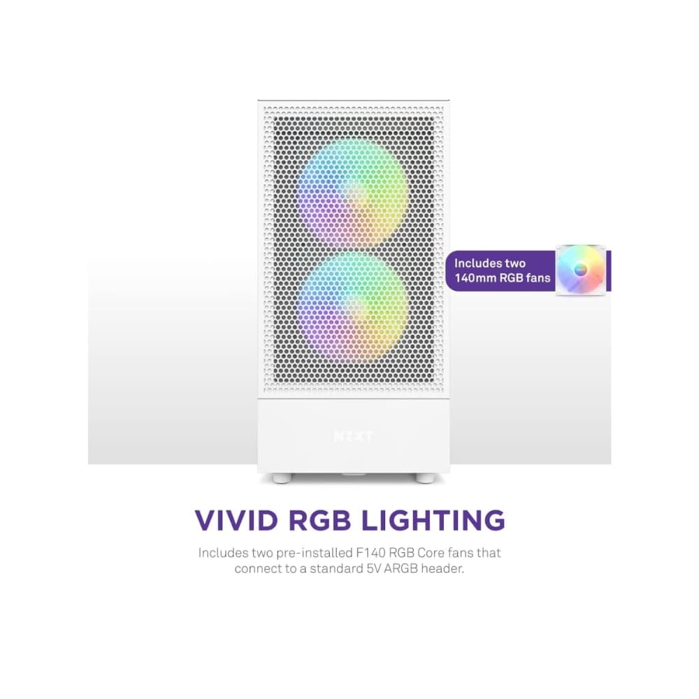 NZXT H5 FLOW RGB EDITION ATX MID TOWER  CASE-WHITE — thumbnail 6 of 6