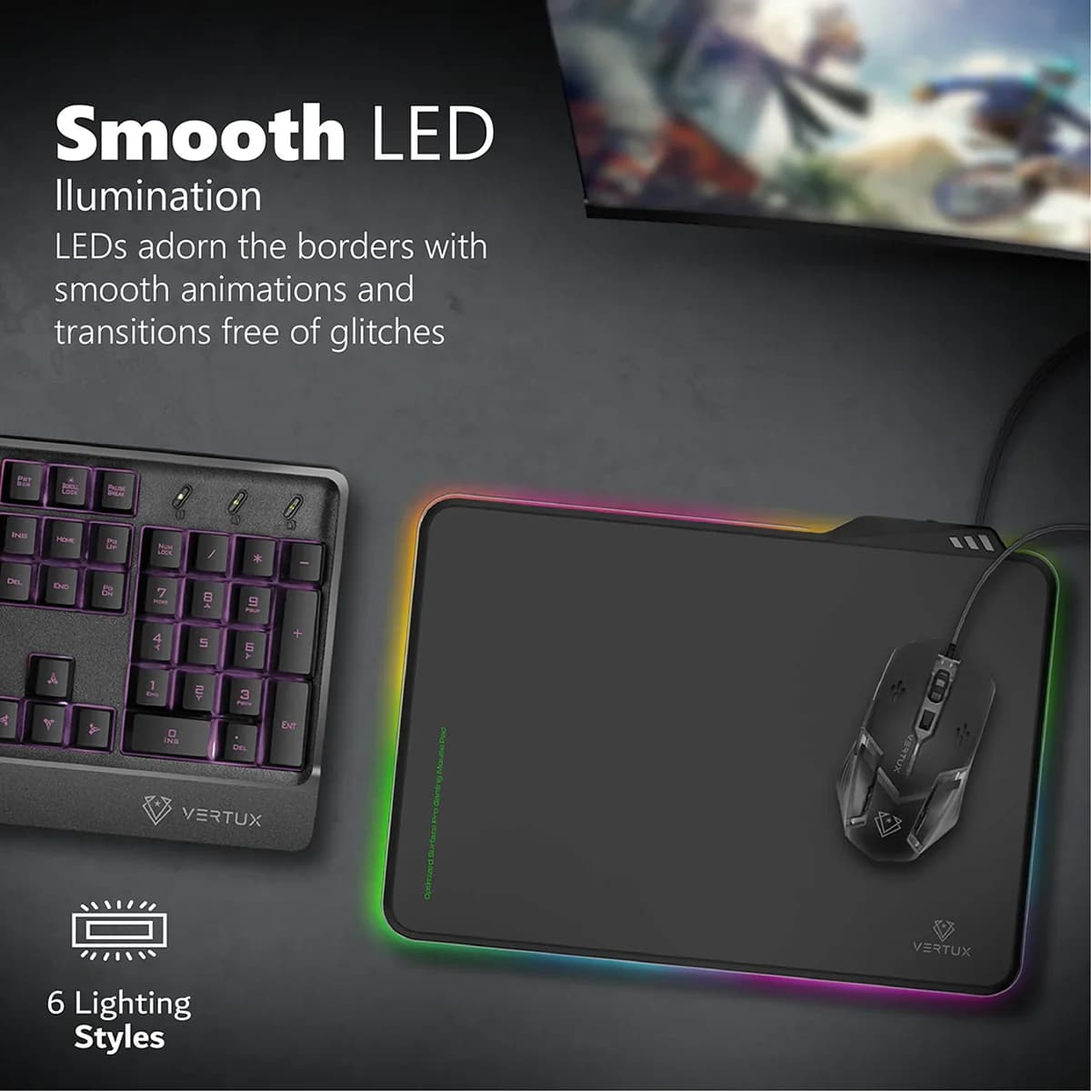 Vertux FluxPad RGB Gaming Mouse Pad – Optimized Surface, Wear-Resistant, 120cm Cable — thumbnail 2 of 5