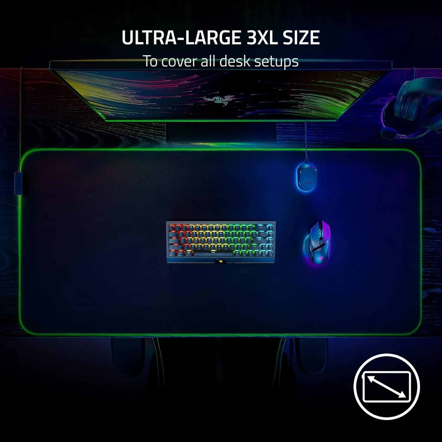 Razer Goliathus Chroma 3XL Gaming Mouse Pad: Micro-Textured Cloth Surface - Large to Cover Desk Setup - Chroma RGB - Optimized for All Sensitivity Settings and Sensors - Non-Slip Rubber Base — thumbnail 6 of 6