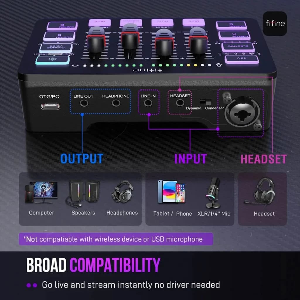 FIFINE AmpliGame SC3 - RGB Gaming Audio Mixer — thumbnail 7 of 7