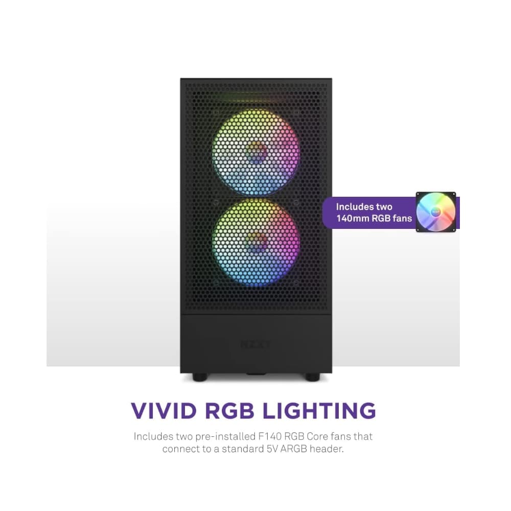 NZXT H5 FLOW RGB (2023) ATX Mid-Tower Case – Black — thumbnail 2 of 5