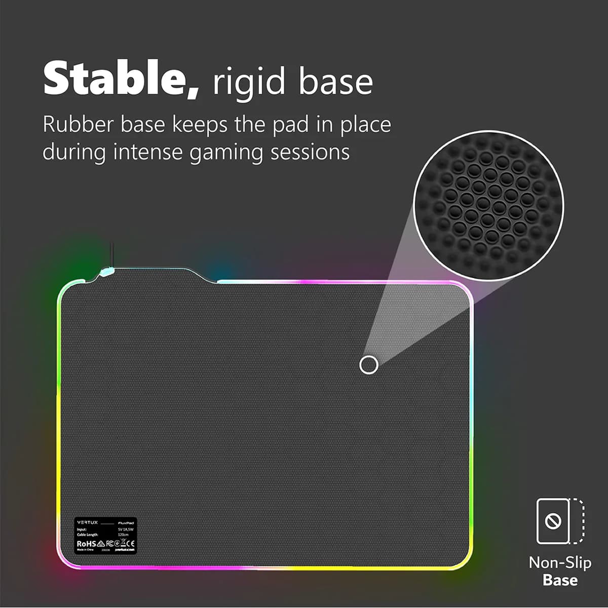 Vertux FluxPad RGB Gaming Mouse Pad – Optimized Surface, Wear-Resistant, 120cm Cable — thumbnail 4 of 5
