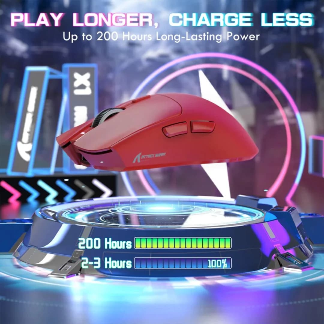 ATTACK SHARK X1 Tri-mode Gaming Mouse - Red — thumbnail 4 of 5
