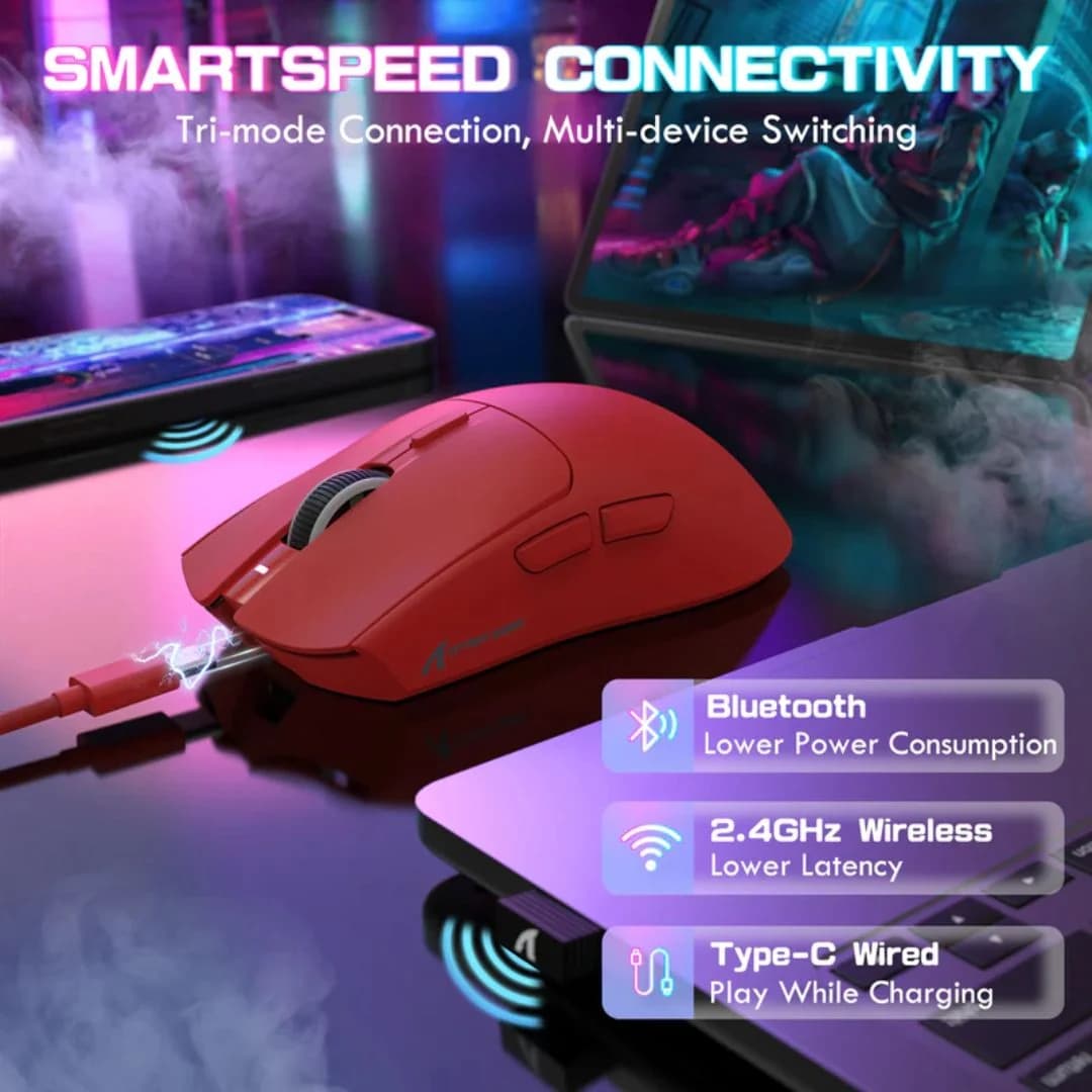ATTACK SHARK X1 Tri-mode Gaming Mouse - Red — thumbnail 3 of 5