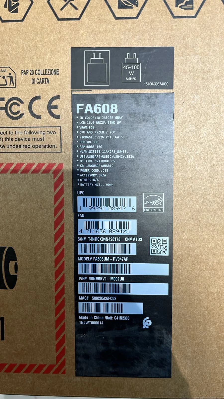 ASUS TUF Gaming A16 FA608UM-RV047AR, AMD Ryzen 7-260, RAM 16GB, SSD 512GB, NVIDIA Geforce RTX 5060 8GB, 16.0 inch WUXGA 165Hz, Jaeger Gray — thumbnail 8 of 8